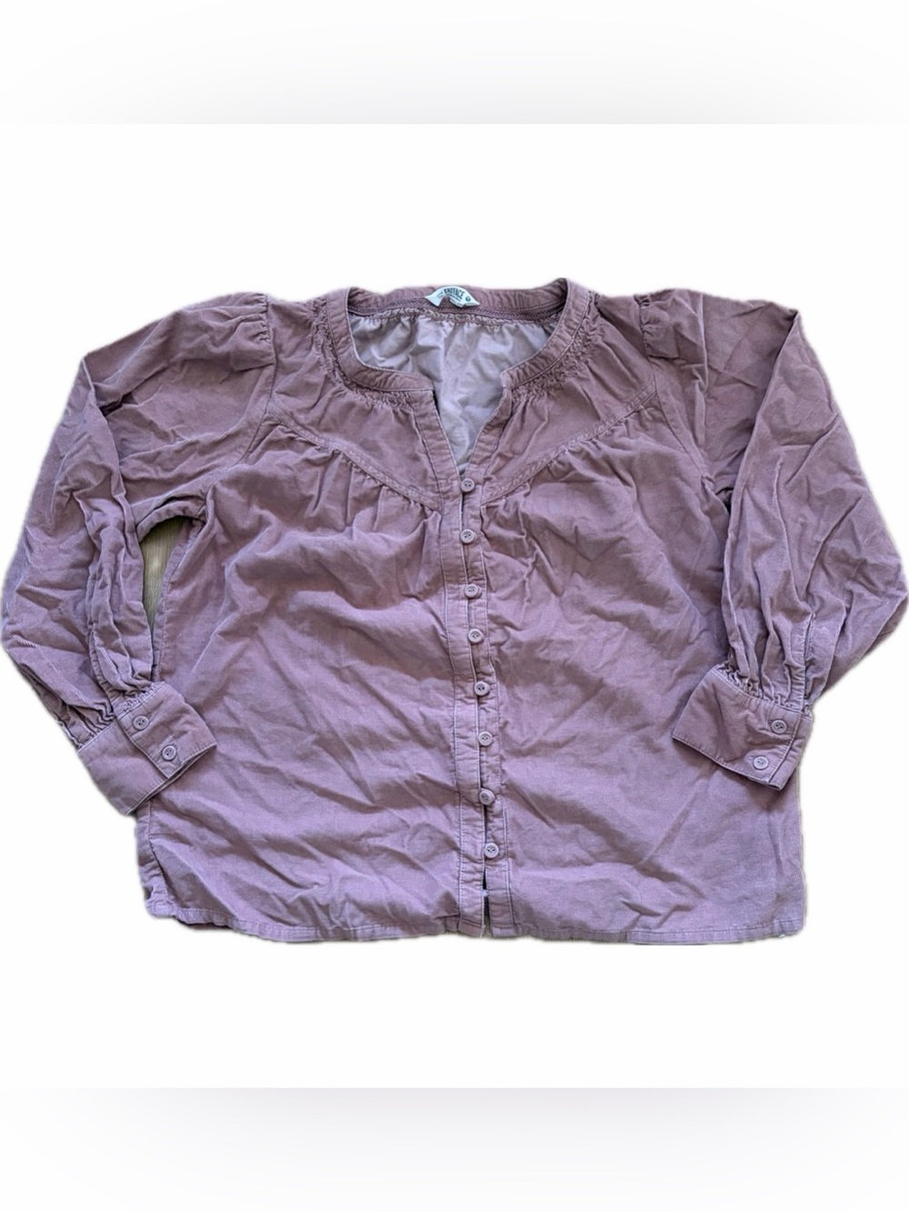 FatFace pink corduroy button up cotton blouse with ruffle details Sz 6